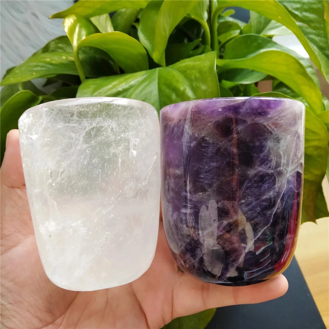 75ml Amethyst Natural Crystal Cup White Crystal Cup High Quality HandCarved Healing Crystal For Gift Collection Craft Home Decor