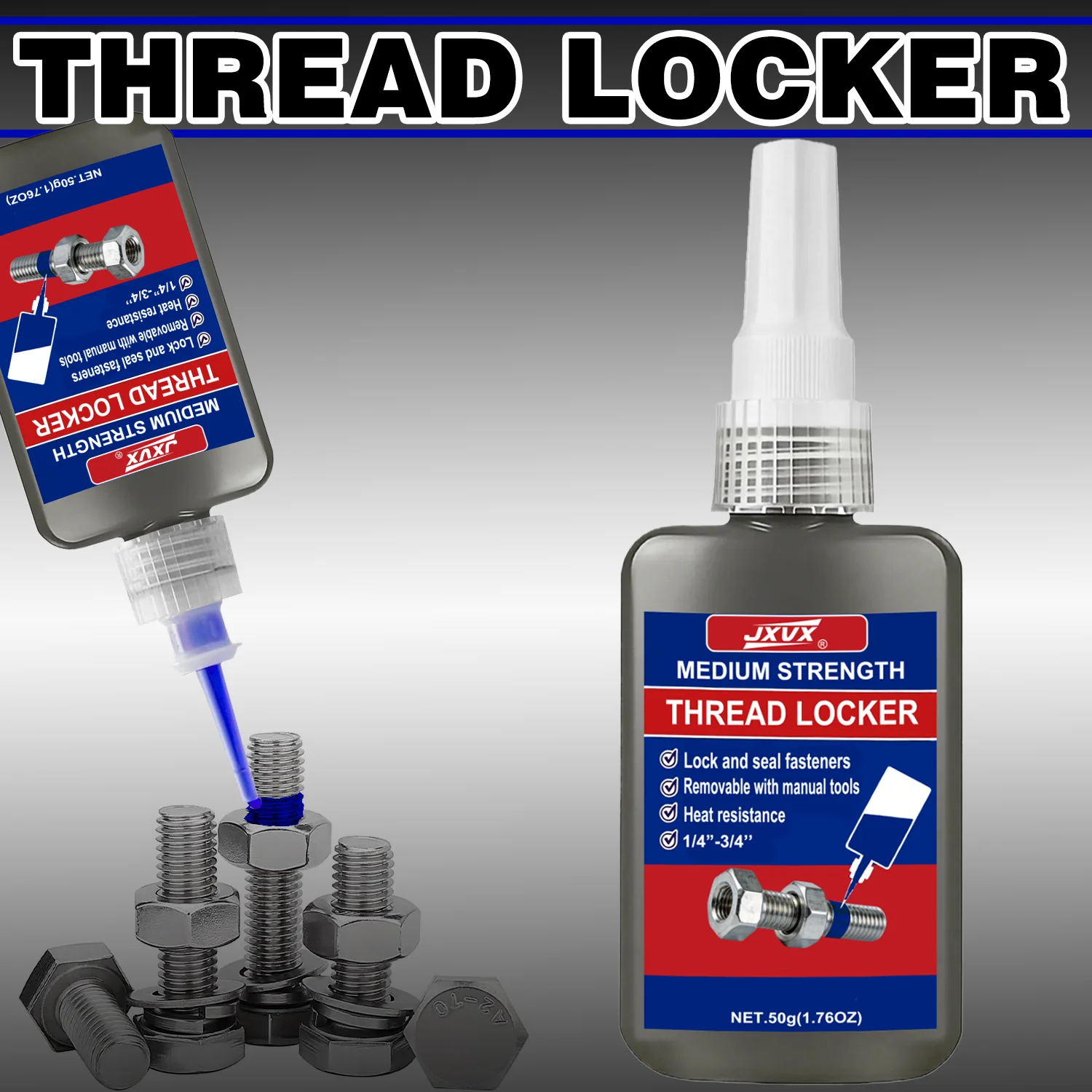Universal Threadlocker Blue Medium Strength Anaerobic Epoxy Adhesive Industrial Thread Sealant Anti-Loosening Screw Adhesive,Oil-Resistant, Stable,Suitable for All Metal Threaded Assemblies.