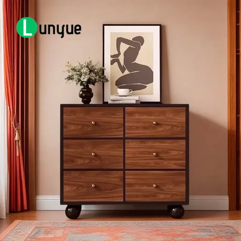Simple Modern 5 Drawer Cabinet Solid Pine Wood Bedroom Living Room Bedside Storage Locker Integrated Furniture Organizer