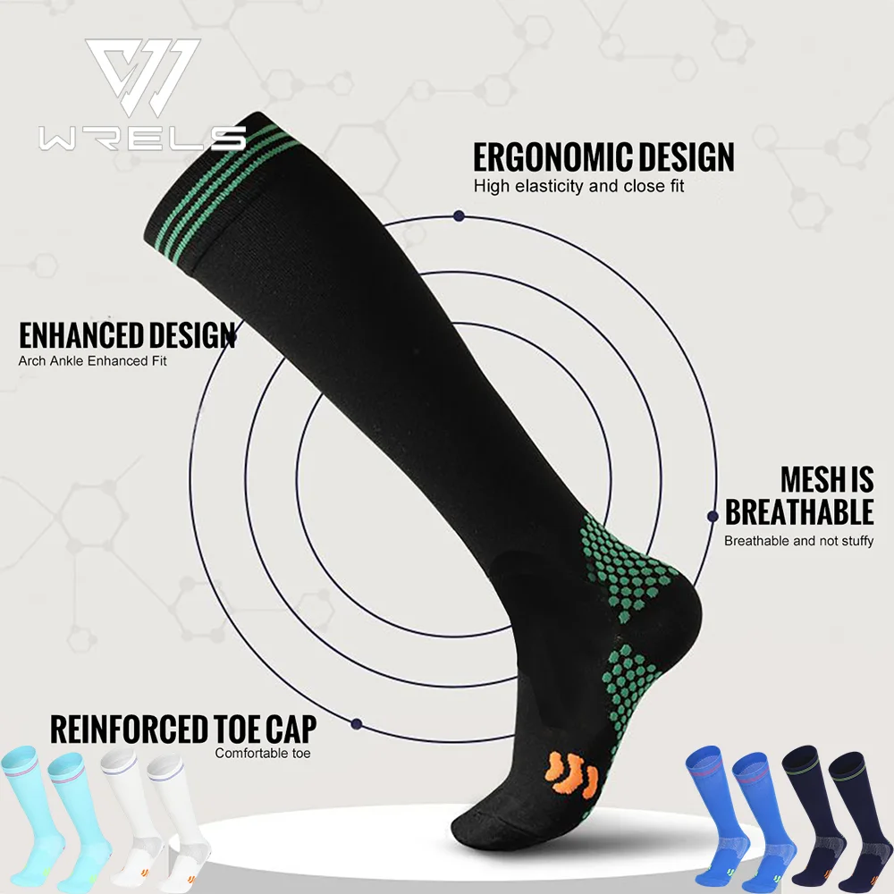 

WRELS Sport Compression Socks Absorb Sweat Running Cycling Travel SocksShock-Absorbing Anti-Slip Varicose Veins Training Socks