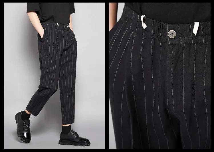 Summer Special Recommended Hong Style Retro Striped Japanese Style Cropped British Wild Tapered Casual Pants Men's Pants