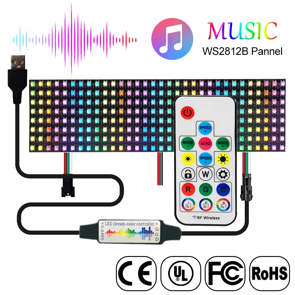 

WS2812B RGB Led Digital Flexible Individually Addressable Panel Light 17Key Music Controller WS2812 Module Matrix Screen DC5V