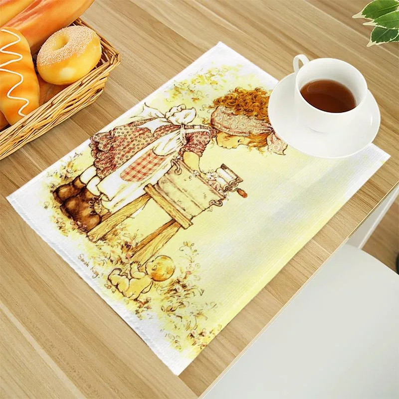 Tappetini per tavolo da pranzo in lino con stampa Sarah Kay Tovaglietta da cucina con alfabeto 30X40 cm Sottobicchieri Pad Ciotola Tazza Zerbino