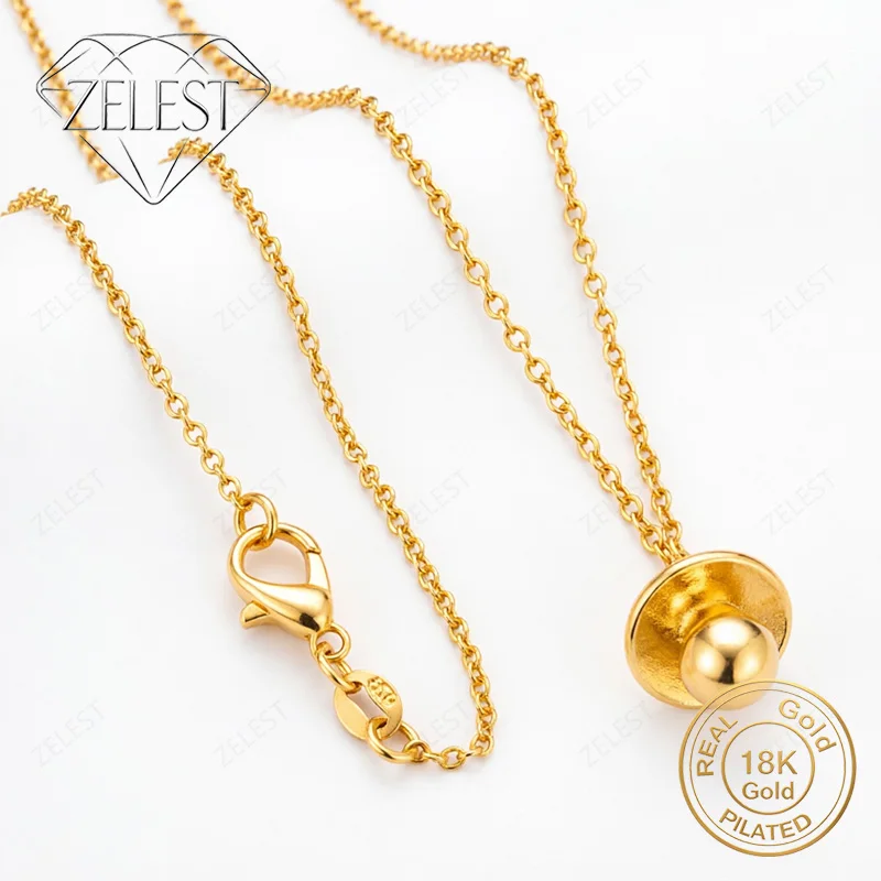 925 Sterling Silver 18K Gold Plated Cute Pacifier Pendant Necklace, Fashionable Women's Party and Wedding Jewelry