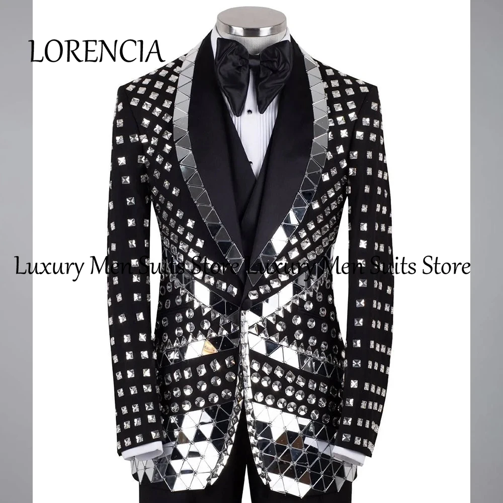 

Мужские костюмы с блестящими украшениями, 3 предмета, модные смокинги с шалевым воротником для жениха, наряды для выпускного вечера, индивидуальный пошив, пиджак, брюки, комплект для мужчин
