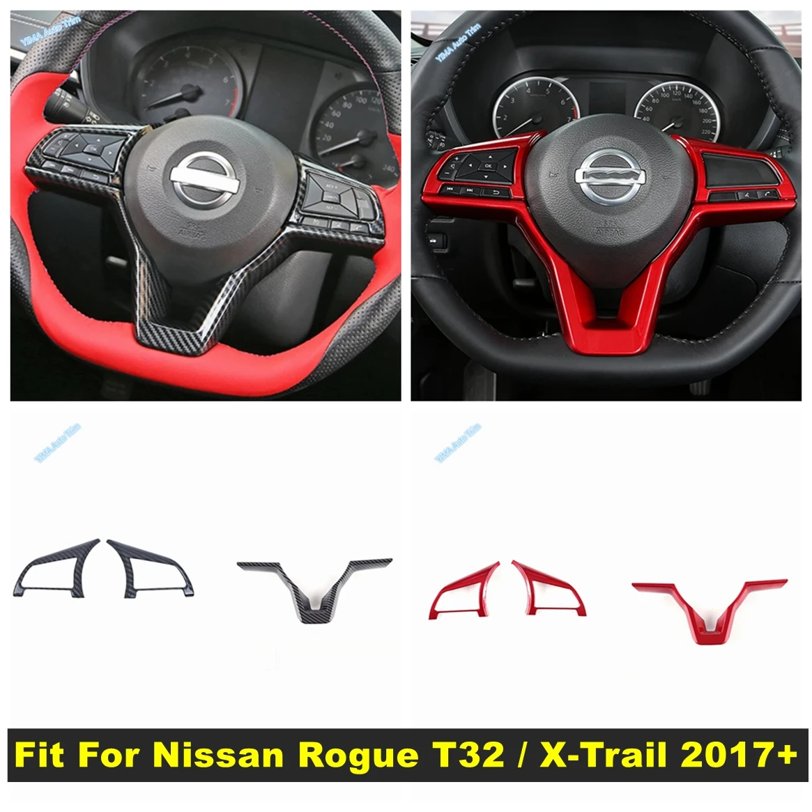 

Auto Steering Wheel Button Sticker Cover Trim ABS For Nissan Rogue T32 / X-Trail 2017 - 2020 Red / Carbon Fiber Look Accessories