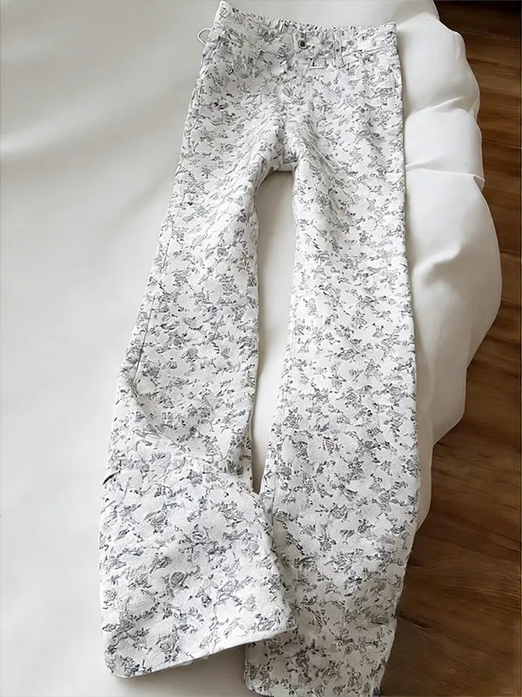 

Vintage Floral Embroidery Straight Leg Jeans Men's Spring Autumn High Waist Extended Length Straight Cut Denim Trousers