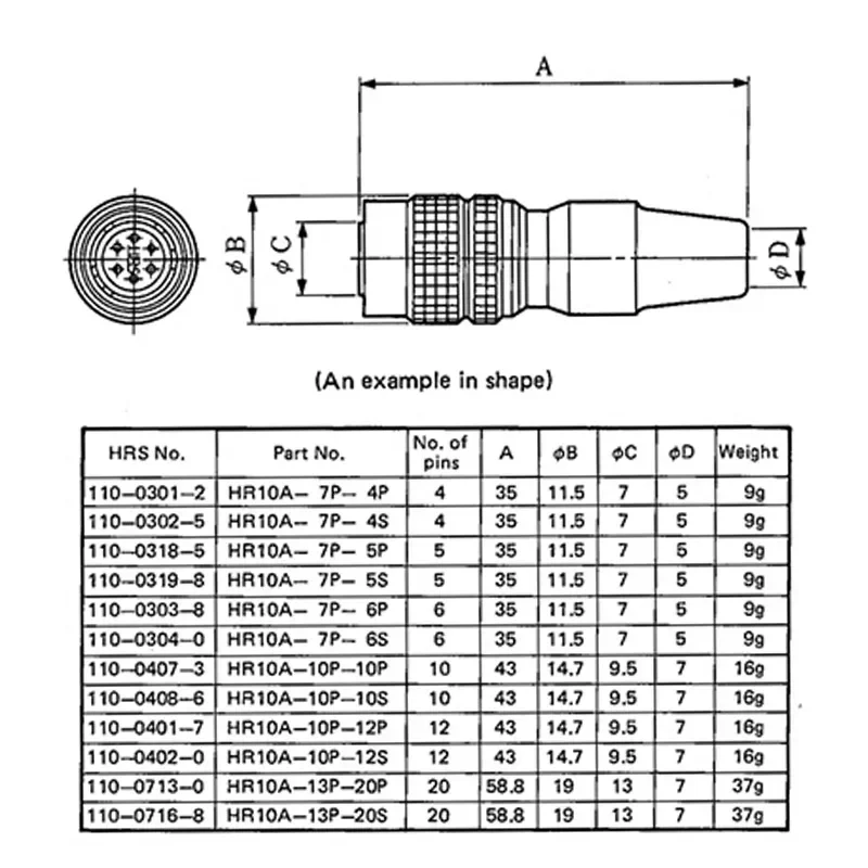HR10A-7P-6S Industrial Camera Connector HRS 4 6 7 10 12 Pin Self-locking Plug Socket Compatible with Hirose Aviation Connector