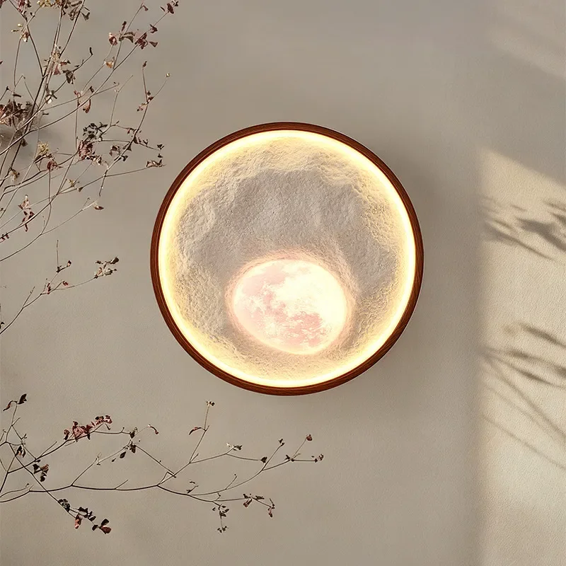 Vintage Sandstone Moon Wall Lamp Creative Mountain Design Bedside Light for Bedroom Living Room Aisle Decorative Background