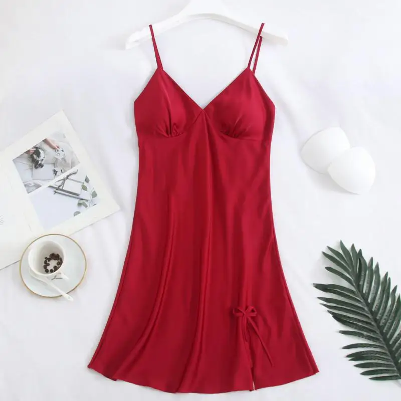 

Sexy Split Women Nightgown Intimate Lingerie Summer New Burgundy Home Clothing Sleepwear Short Solid Nightdress Homewear