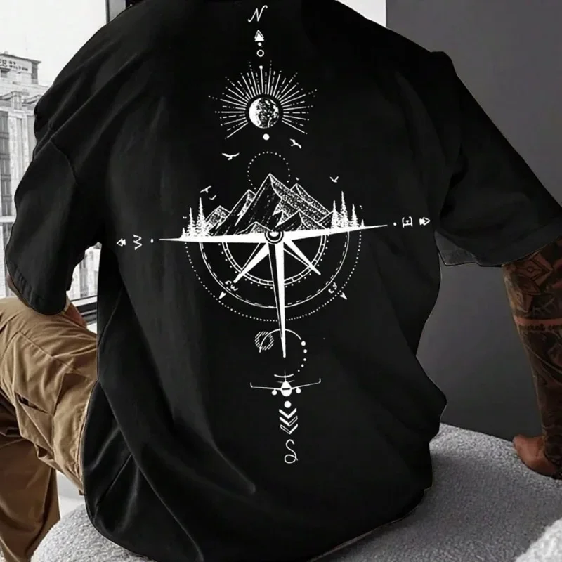

New Summer Men's T-Shirt 3d Compass Printed Short Sleeve Tees Simple Fashion Male Clothing Loose Oversized T-Shirt for Men