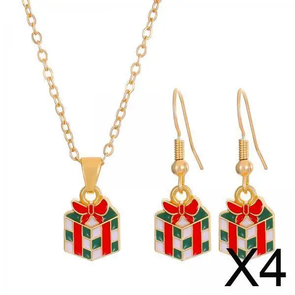 

Gold Plated Christmas Necklace and Earrings Set Women Winter Jewelry Long Chain for Party Anniversary