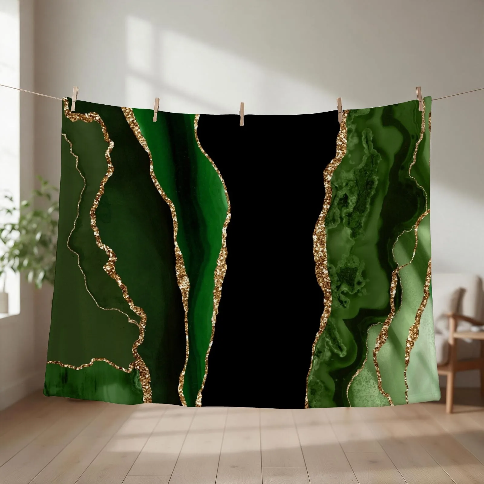 Abstract Emerald Green & Gold Modern Geode Agate Design Throw Blanket couch cozy soft plush fuzzy picnic outdoor blanket