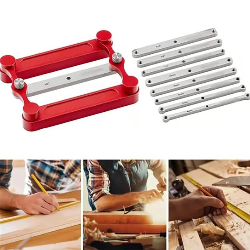 

FYBL-Center Gauge, Stainless Steel Woodworking Planning Line Marking Tool, Center Scribe Offset Marking Centering Tool