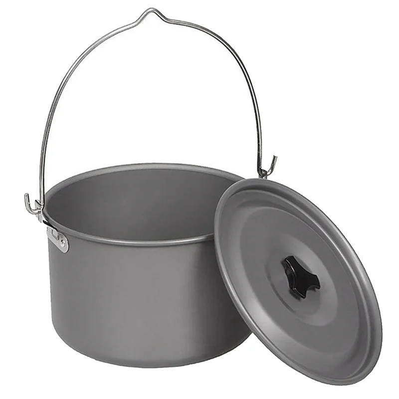 

Outdoor Hanging Pots Aluminum Alloy Cooking Pot 4.5L Compact Camping Pot For Hiking Backpacking Picnic