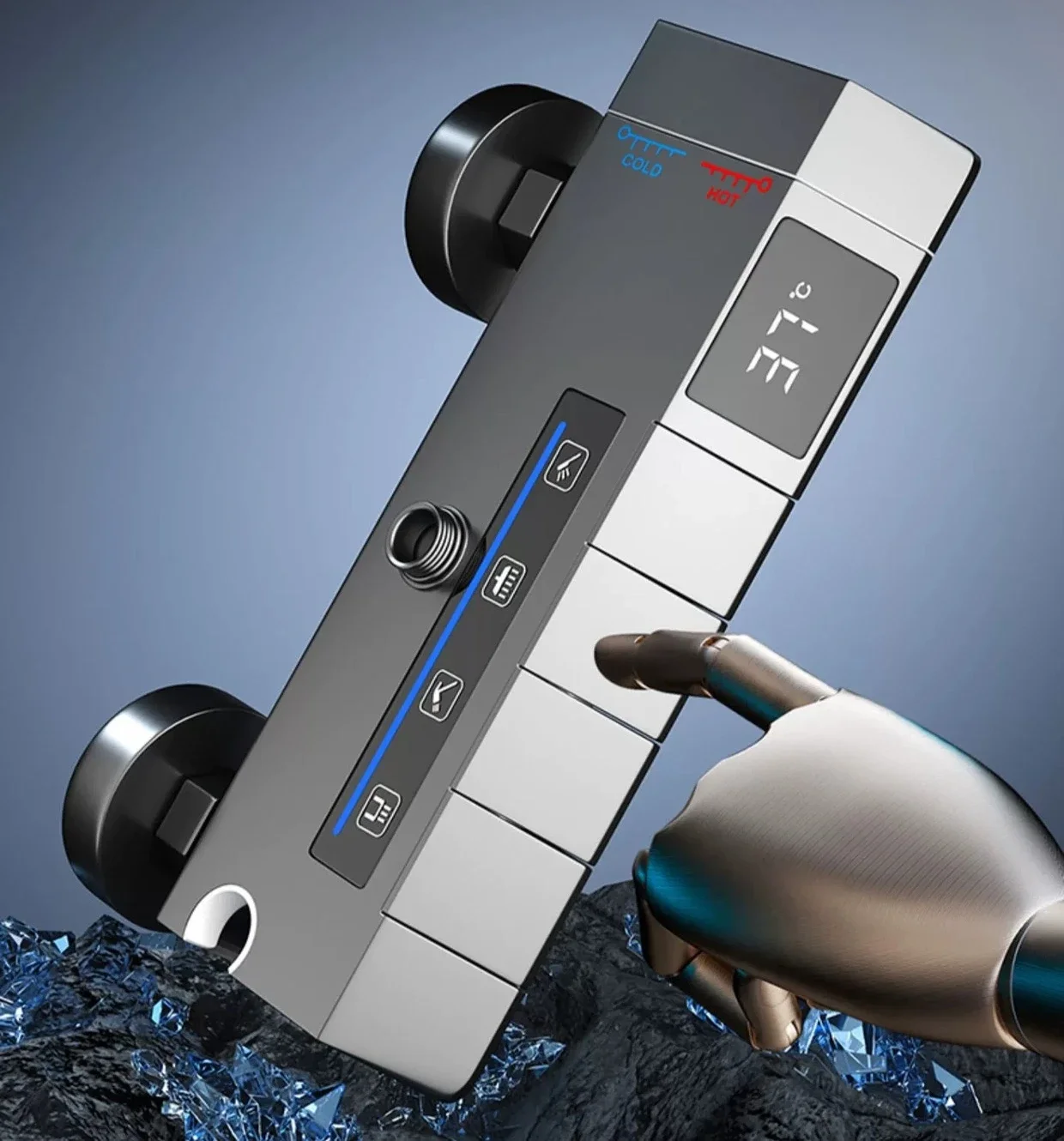 005 Luxury Brass Led Shower Mixer Set with Digital Display Rainfall Shower System 4 Functions Bathroom Shower Faucet