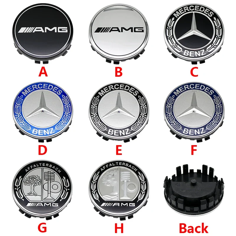 4Pcs 75MM Floating Wheel Center Caps Hubcaps for Mercedes-Benz C E a B S Class GLE GLA GLB GLC GLS AMG W203 W204 W205 W176 W177
