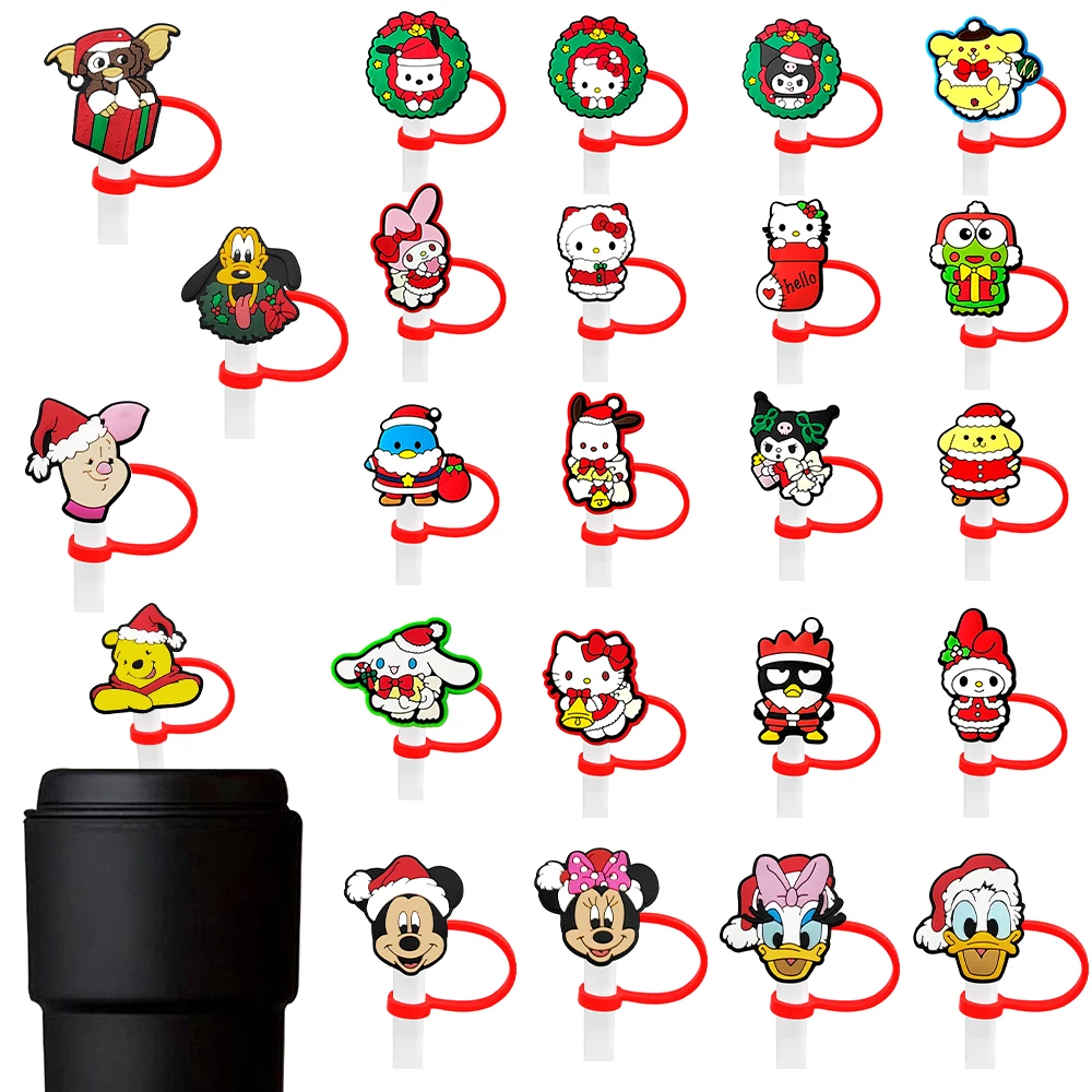 

27pcs Christmas Sanrio Straw Cover Cap 10MM Drink Straw Plug Reusable Splash Proof Drinking Fit Cup Straw Cap Charms Pendant