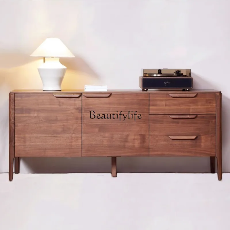 05-*Italian simple style dining side cabinet storage high-end design minimalist black walnut utility cabinet storage cabinet