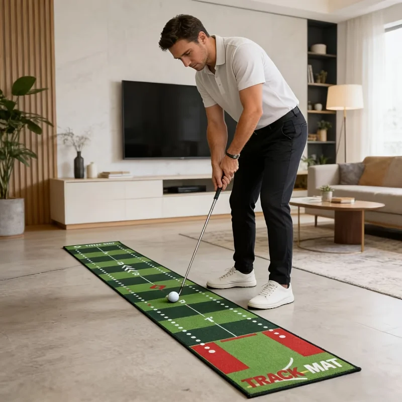 VIKAMA Portable Golf Putting Practice Mat Indoor Backyard Golf Training Aid Alignment Guide Non Slip Golf Exercise Carpet
