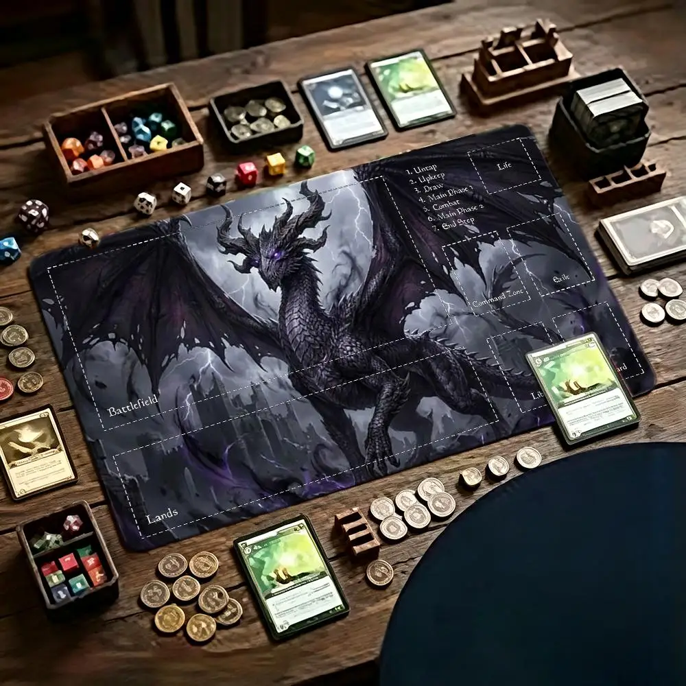 Dark Black Dragon Playmat Magic Card Game Mat TCG CCG Trading Card Mat Non Slip Rubber Base Table Game MousePad Desk Mat 60X35CM