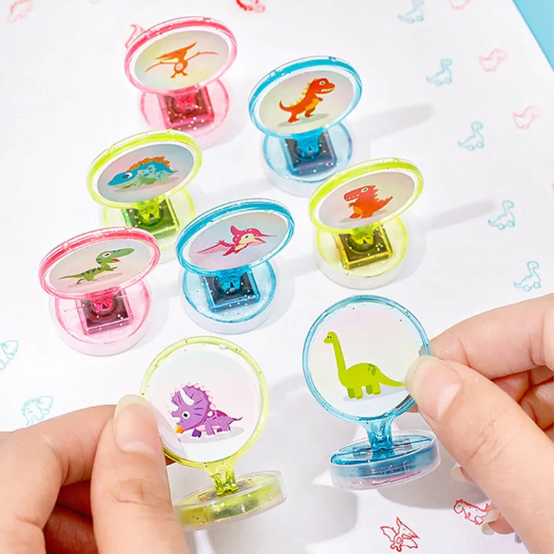 5Pcs Cartoon Cute Animal Stamps Mini Plastic Dinosaur Self-ink Stamps Kids Birthday Party Favors Baby Shower Toys Christmas Gift