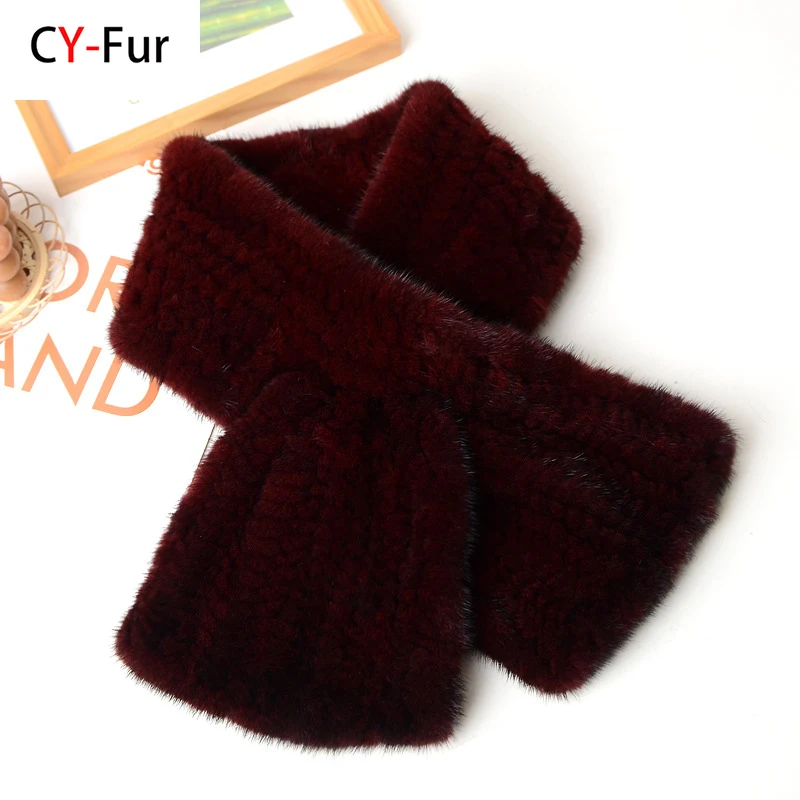 Women Fashion Hand Knitted Real Mink Fur Scarf Shawl 100% Natural Real Mink Fur Muffler Lady Winter warm Real Mink Fur Scarves