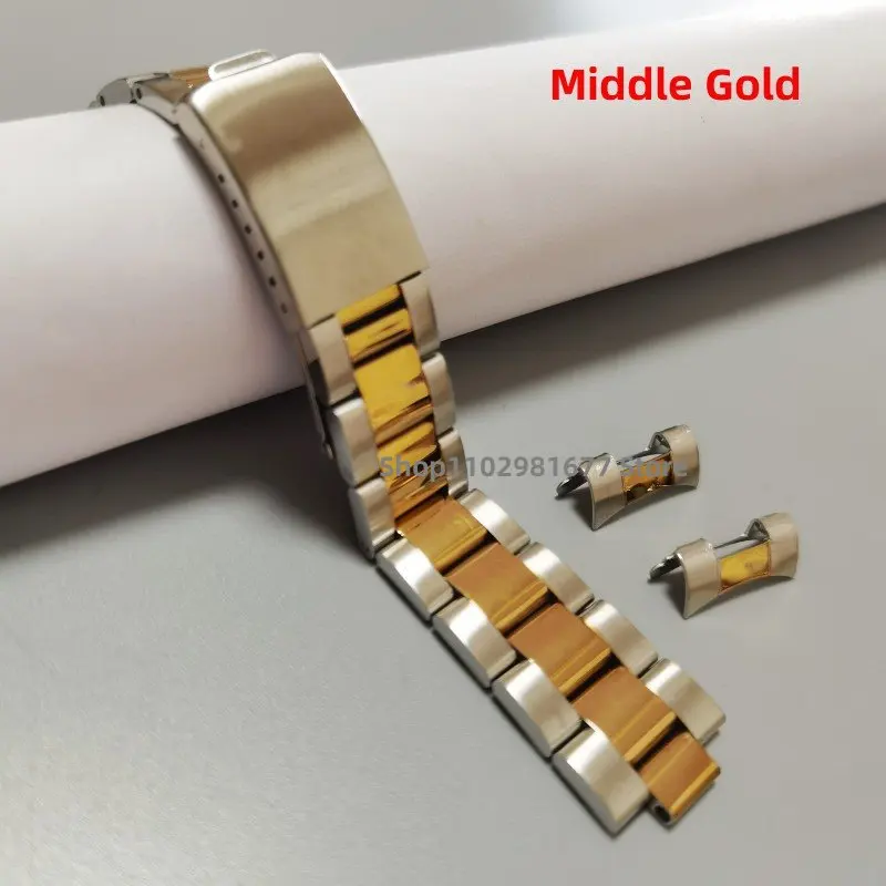 18mm 19mm 20mm Silver Gold 316L Stianless Steel Curved End Vintage Oyster Watch Band Strap Fit for RLX Watch Replace Bracelet