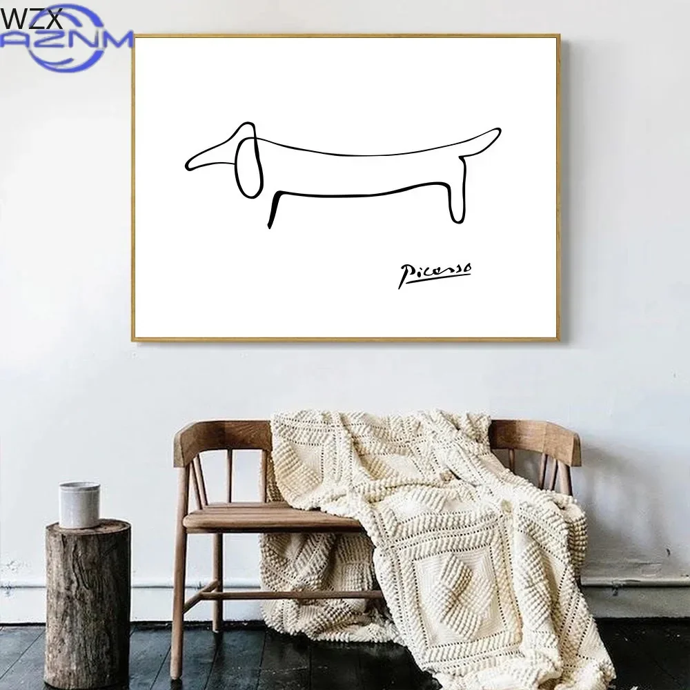 AZNM Scandinavian Classic Retro Wall Art Picasso Creative Abstract Line Dachshund HD Poster Print Home Bedroom Living Room Decor