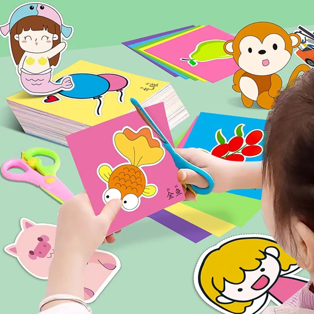 Multicolor Cut Paper Craft Toys 96PCS/Set Cartoon Design Learn Scissor Skills Toys Handmade Paper Coloring Craft Paper Art Toys