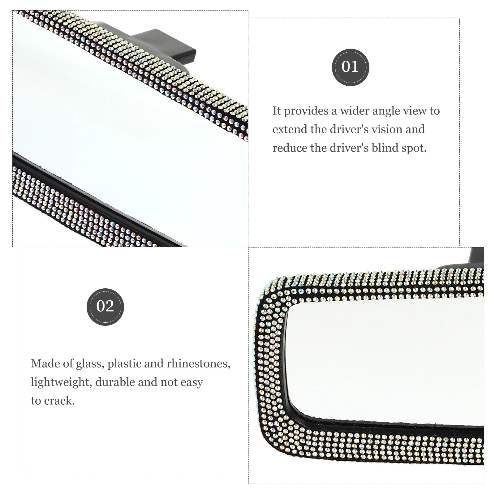 

Car Inner Rearview Mirror Rhinestone Bling Decorations Suitable for Most Cars Suvs Trucks Enhance Interior Brightness Upscale