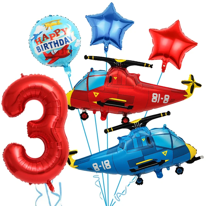 6-teiliges Hubschrauber-Folienballons-Set Geburtstags-Flugzeug-Partydekorationen Himmel-Themen-Party Dekorative Ballons