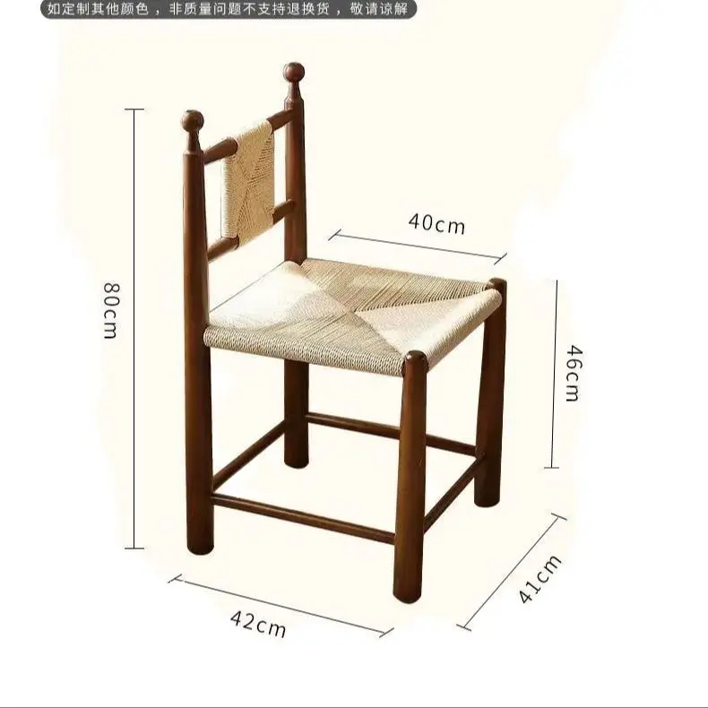 MOMO Sedia da pranzo in rattan antico in legno massello Sedia in rattan retrò per erba Sedia semplice con schienale in rattan per il tempo libero B&B Cafe