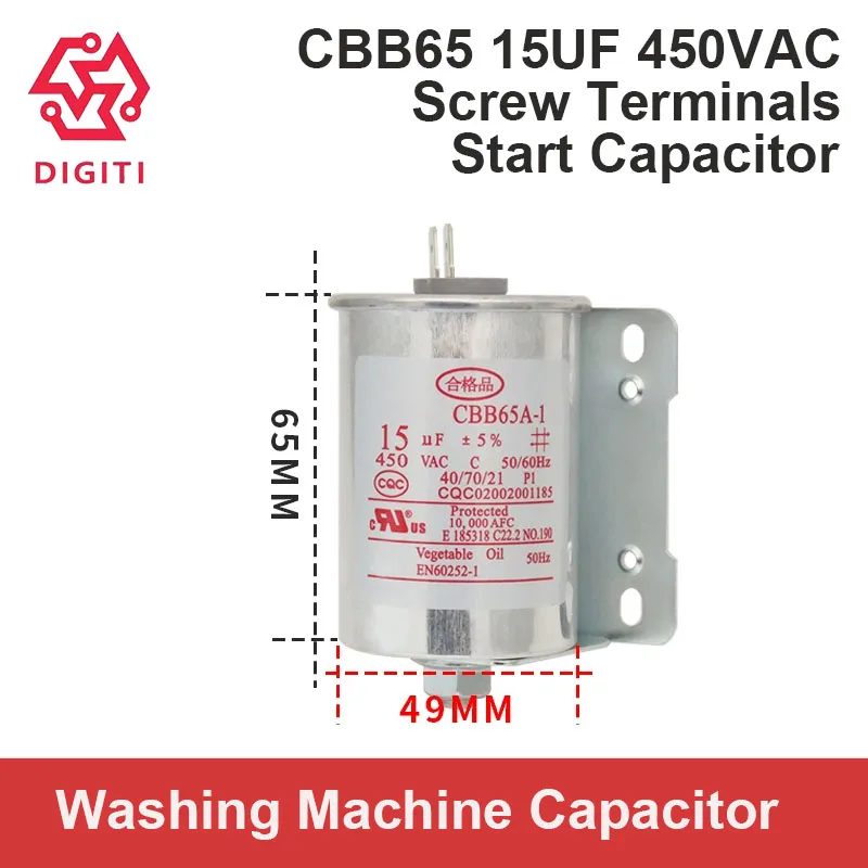 CBB60 Start Capacitor 450V 450VAC 8UF/10UF/11UF/12UF/13UF/14UF/15UF/16UF/18UF Washing Machine Capacitor Starting Capacitor