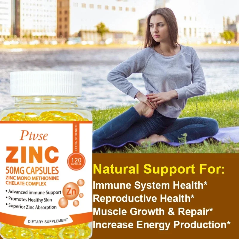 Zinc 50mg Supplement 120 Vegetarian Capsules, Zinc Highly Absorbable Supplements for Immune Support System