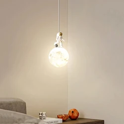 Resin Astronaut Pendant Lamp AC 220V  Round Moon Hanging Lights for Children's Room Boy Girl Bedroom Decorative Chandelier