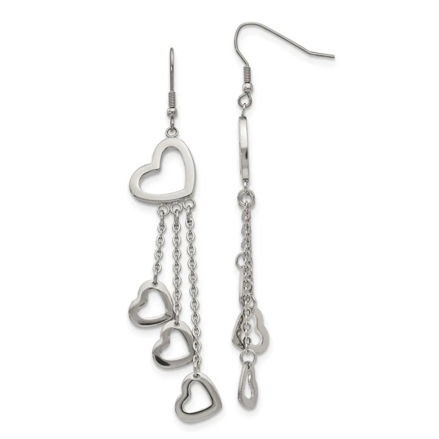 

Chisel Stainless Steel Polished Hearts Dangle Shepherd Hook Earrings