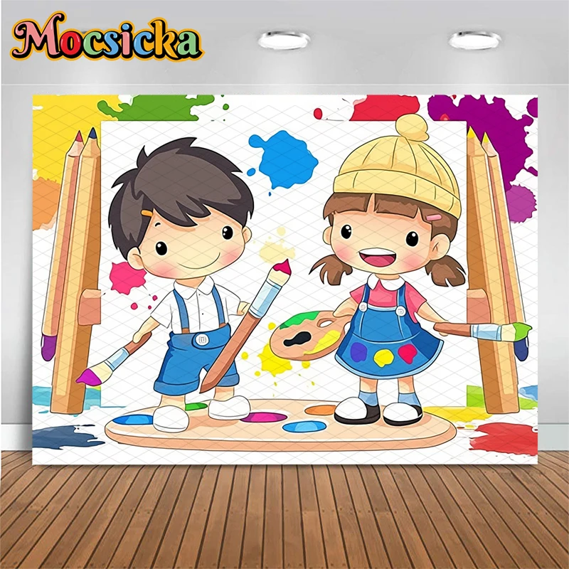 Mocsicka Baby Shower niño niña telón de fondo fotografía escuela Color pintura decoración género revelar fiesta niños estudiante foto fondo