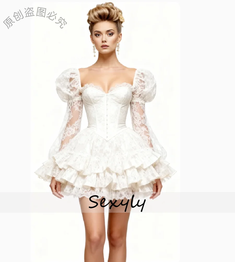 Sexy Short Boho Wedding Dress Lace Long Sleeve Bohemian Hippies Bridal Dress 2026 Fairytale Civil Country Farm Bride Dress Chic