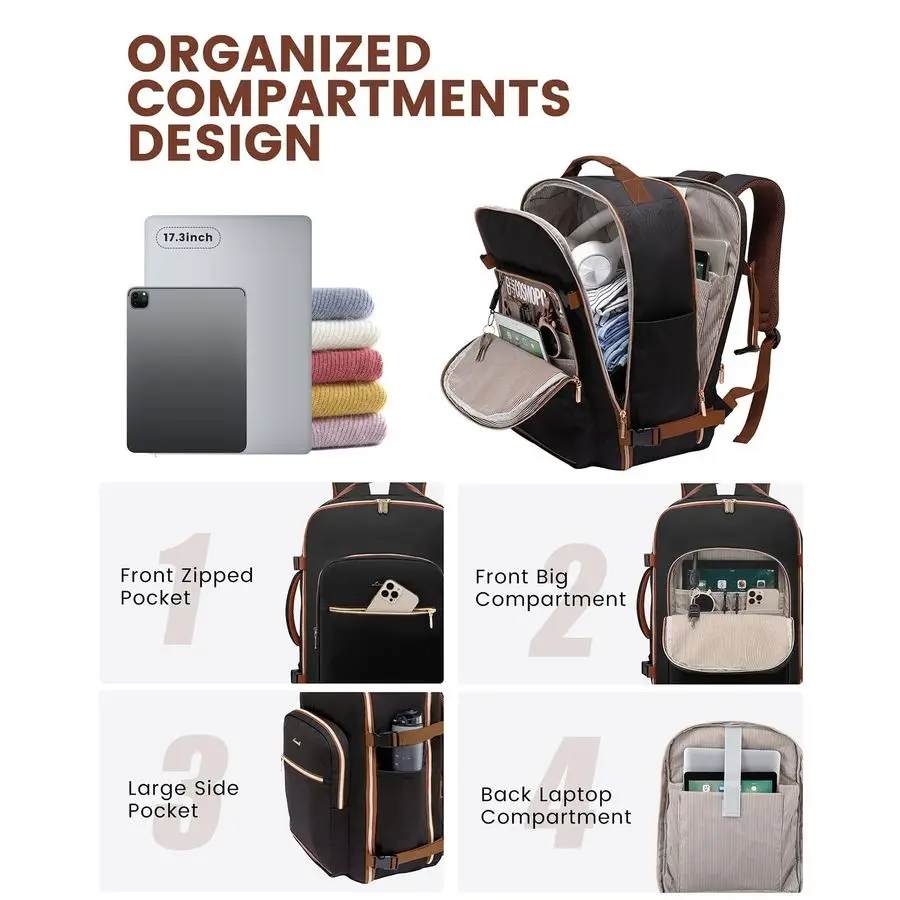 กระเป๋าเป้เดินทางขนาดใหญ่ 50 ลิตร สำหรับผู้หญิงและผู้ชาย ใส่แล็ปท็อปขนาด 17 นิ้วได้ ใช้เป็นกระเป๋าถือขึ้นเครื่องบินได้ ใช้เป็นกระเป๋าสัมภาระส่วนตัวบนเครื่องบิน