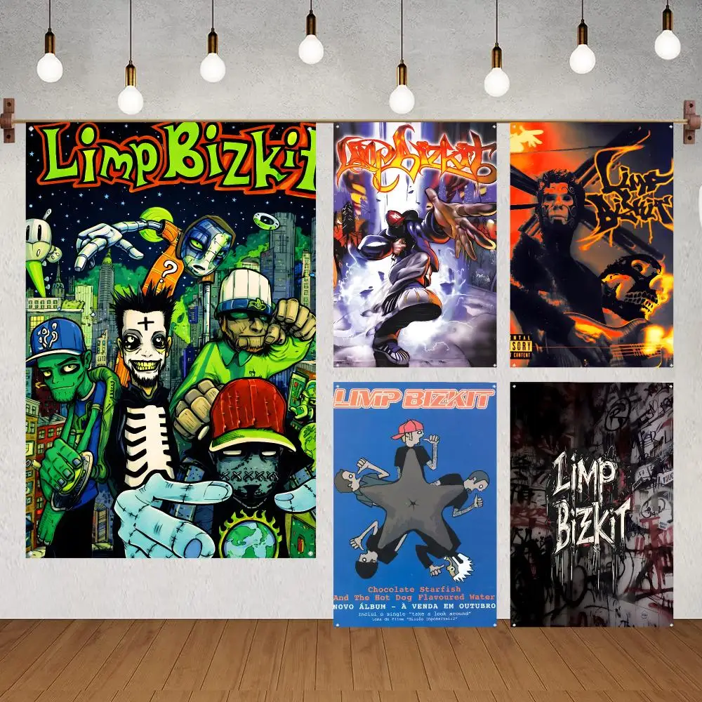 Band NuMetal Limp Bizkit Flags for indoor decoration with no edging and four corner rings for easy hanging