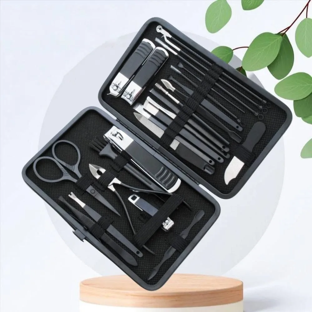 13/24pcs Anti-slip Design Stainless Steel Nail Clipper Set with PU Case Sharp Manicure Set Black Pedicure Tool Kit Adults