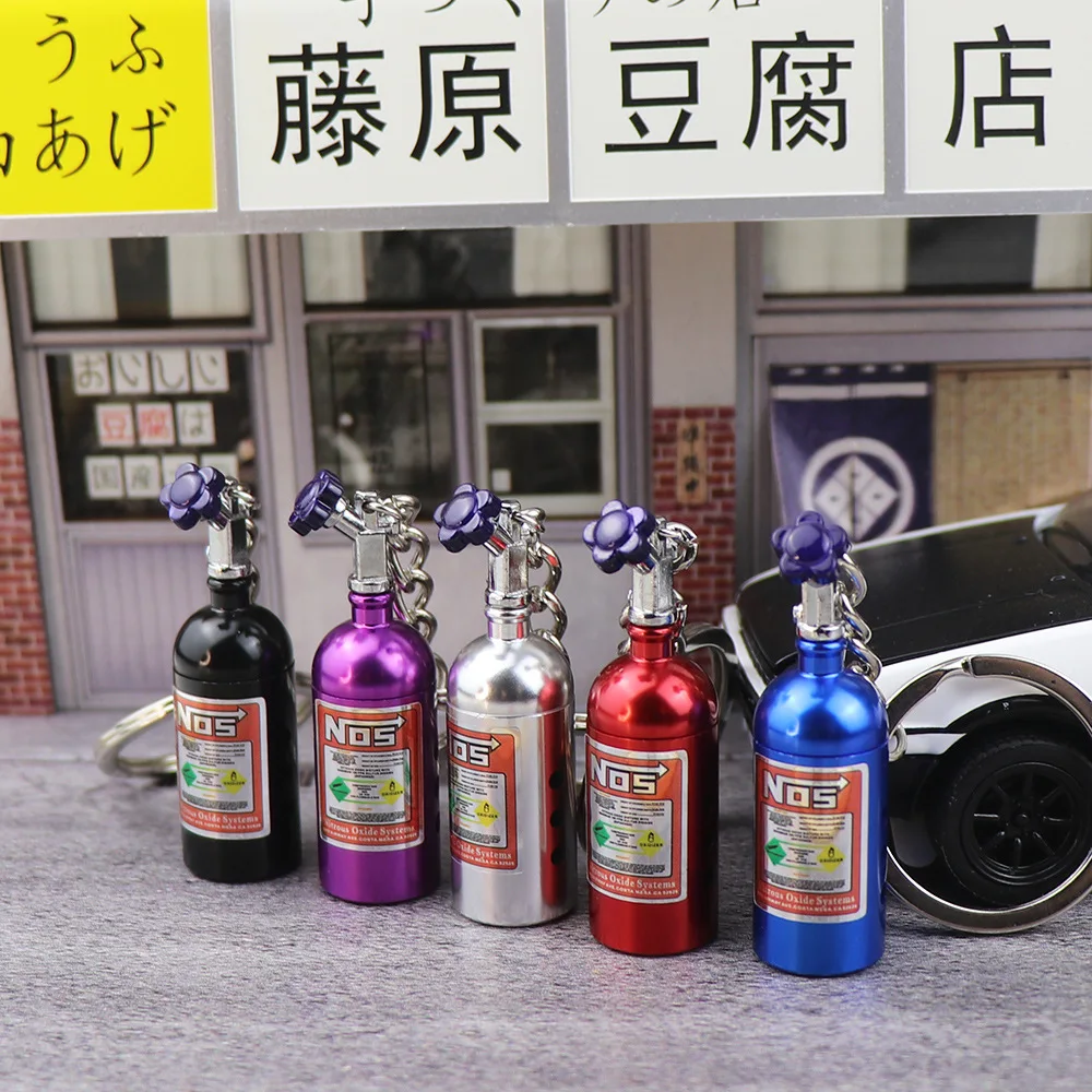 Creative NOS Turbo Nitrogen Bottle Keychain Mini Metal Auto Pendant Keyfob Vehicle Keyrings Car Motorcycle Accessory Key Holder