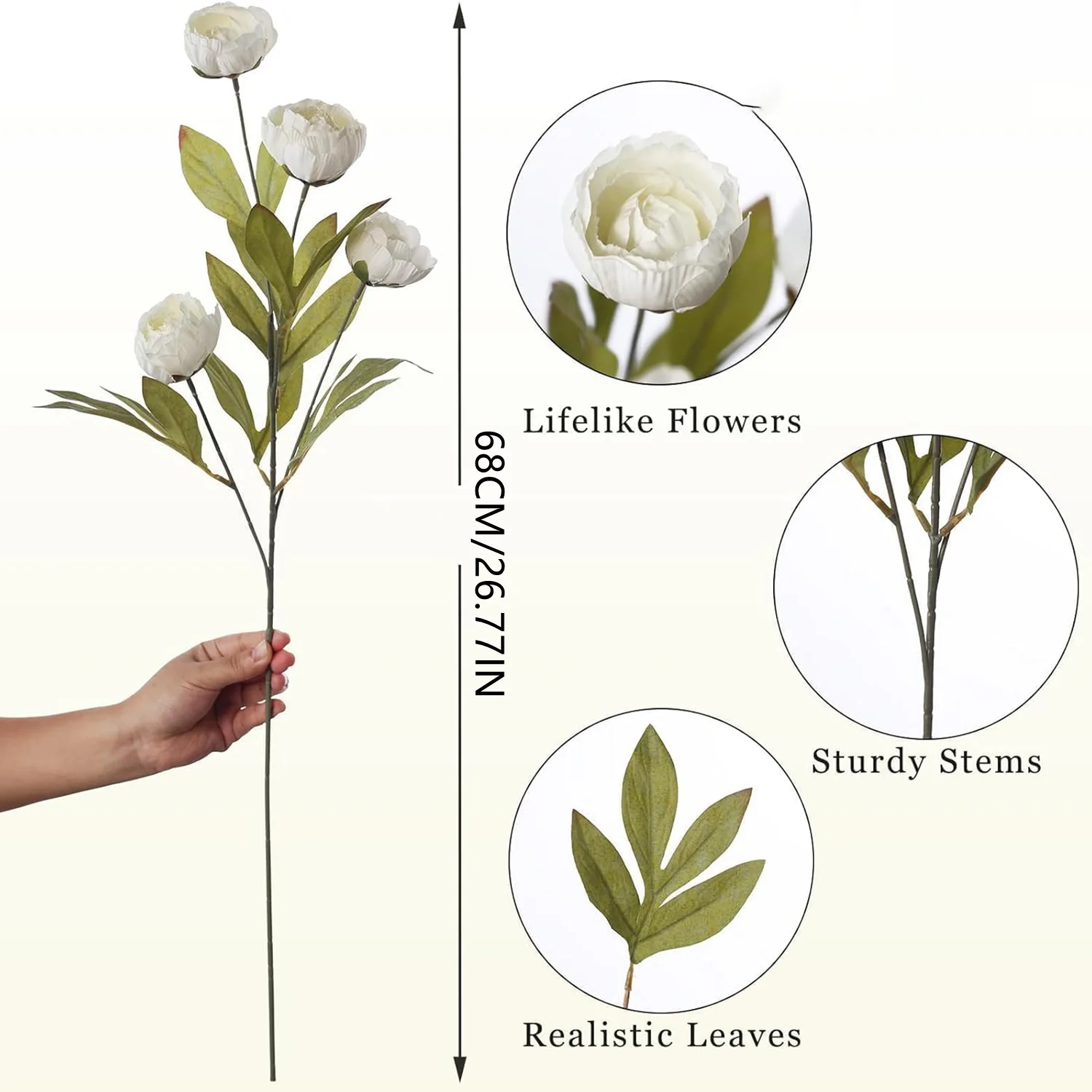 Künstliche Blumen, Seiden-Pfingstrosen, weißer Brautstrauß, Hochzeitstisch, Partyvase, Festival, Heimdekoration, Zimmerdeko, Gartenaccessoire, DIY-Geschenke – Detail 7