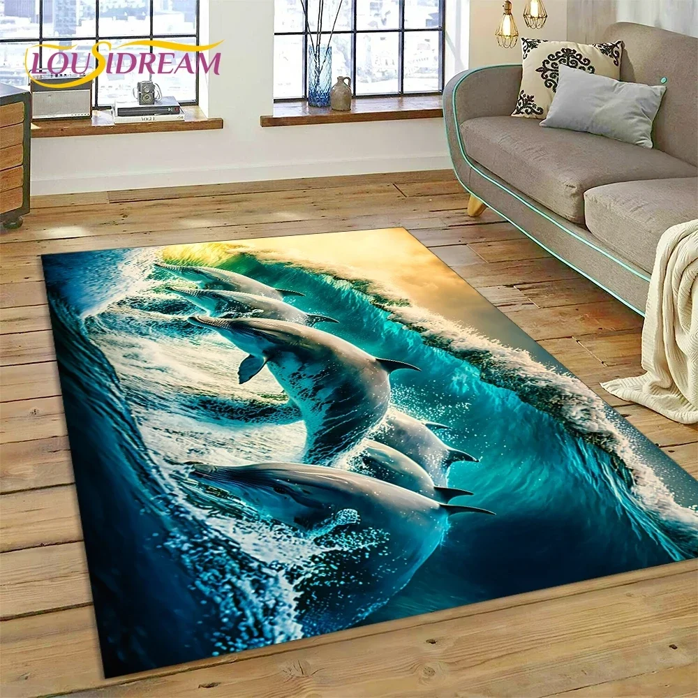 

3D Underwater World Seabed Dolphin Cartoon Carpet Rug for Bedroom Living Room Home Sofa Decoration,Child Large Decor Floor Mat