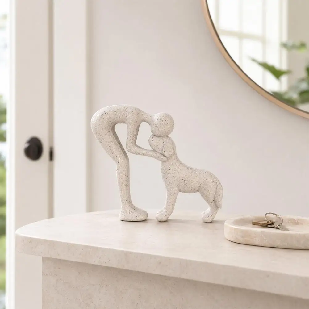 Dog Owner Ornament Study Room Ornament Abstract Resin Sculpture Hand-painted Man Dog Figurine Intimate Human-pet Bond for Office