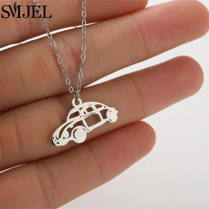 Cartoon Limousine Car Pendant Necklace Men Women Stainless Steel Choker Chain Fashion Necklaces Punk Travel Lovers Gift Collares