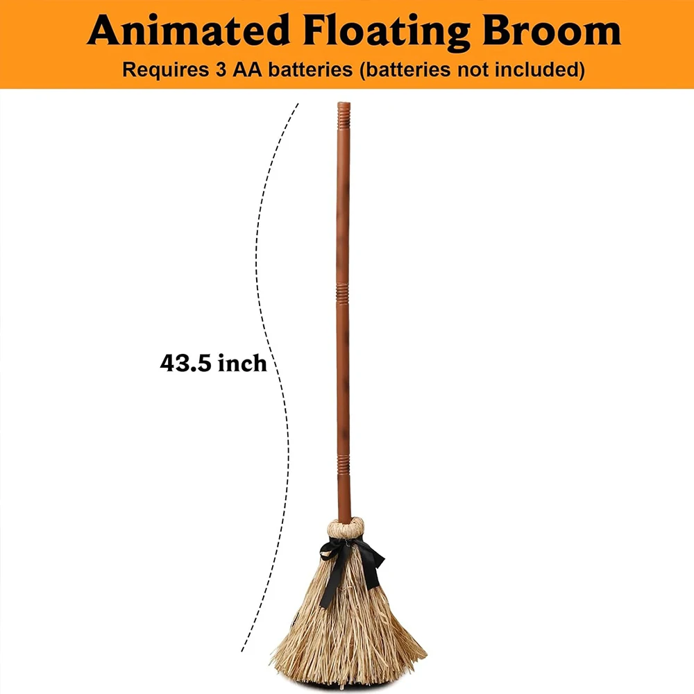 Плавающая метла со звуковой активацией на Хэллоуин, активированная на ощупь метла ведьмы, плавающая метла ведьмы для декора вечеринки, танцы с привидениями