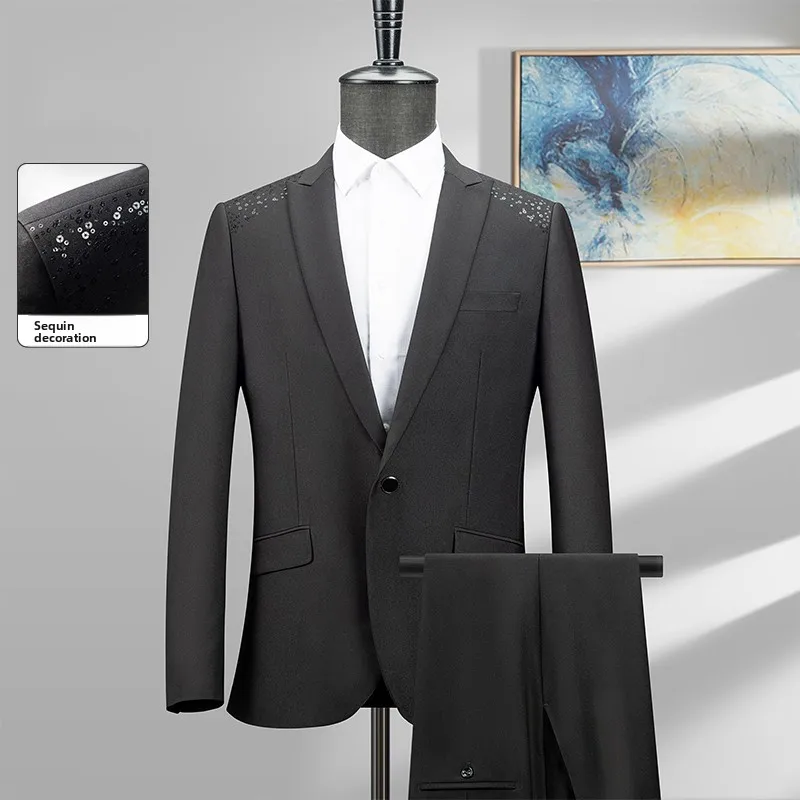 

Busin Casual Pure Color Men's Suit Two-Piece Set Spring 2025 Versatile Classic Sle Single Button Peak Lapel No Tails