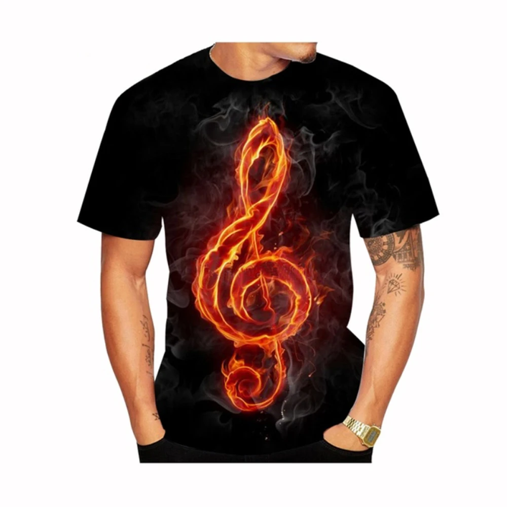 Fashion Cool Musical Note 3D Printed T-shirts Men Summer Casual Personality Streetwear Hip Hop Trend harajuku O-neck Tees Tops